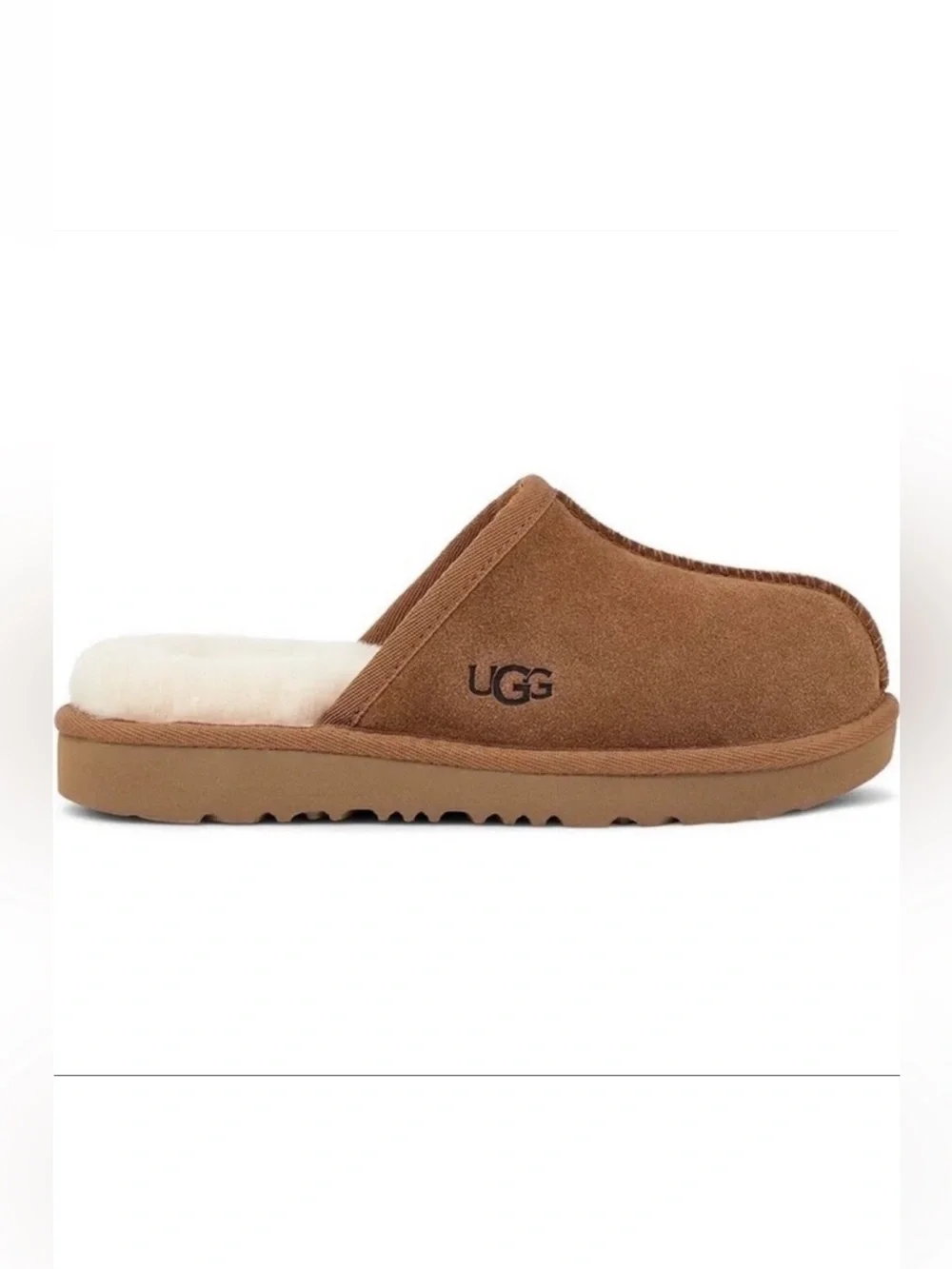 UGG Keegan Chestnut Suede Shearling Slide Slippers Kids 13M Cozy House Shoes